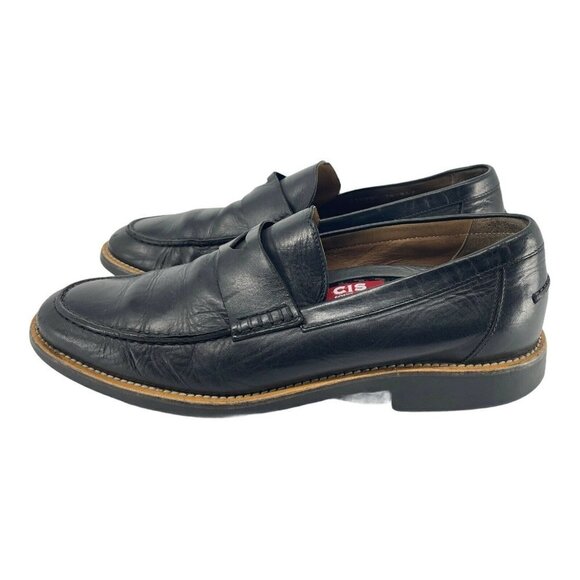 Michael Toschi Flats Men's Sz 7 Penny Loafer Slip on Block Heels Leather Black - Picture 3 of 10